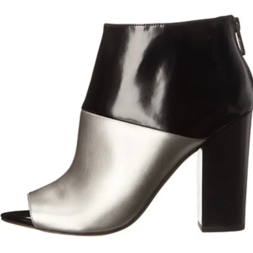 Black and Silver Peep Toe Heels - Picture 2 of 3